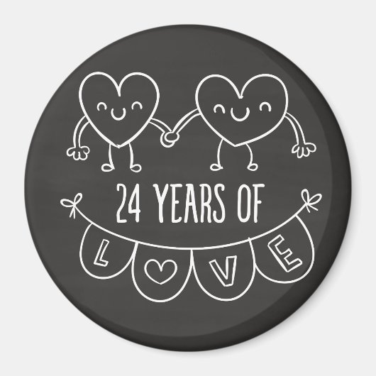 24e Jubileum Gift Chalk Hearts Magneet (Voorkant)