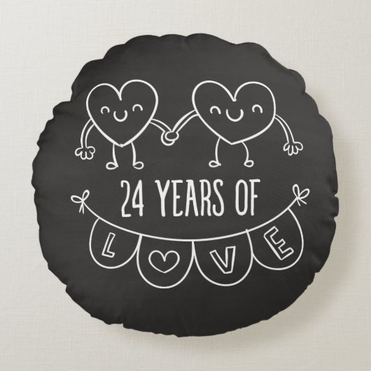 24e Jubileum Gift Chalk Hearts Rond Kussen (Voorkant)