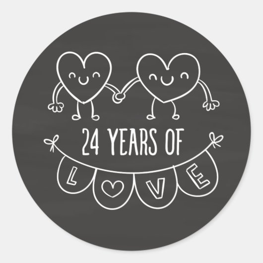 24e Jubileum Gift Chalk Hearts Ronde Sticker (Voorkant)