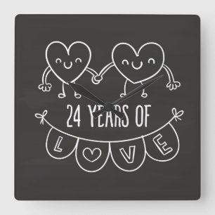 24e Jubileum - Gift Chalk Hearts Vierkante Klok
