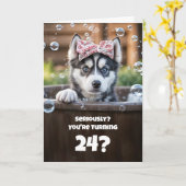 24e Leuke en Grappige Husky Verjaardag Spa Kaart (Gele Bloem)