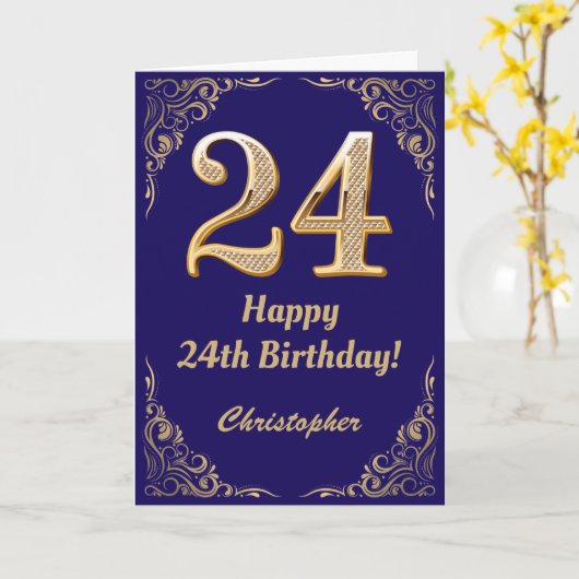 24e marinenblauw en goudglitter Lijst Kaart (Gele Bloem)