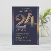 24e moderne donkere paarse en gouden verjaardag kaart (Staand voorkant)