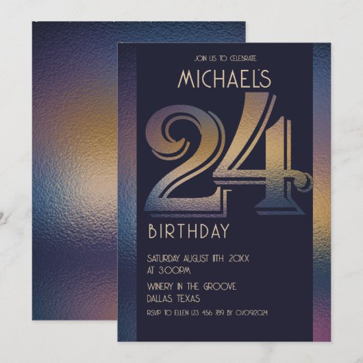 24e moderne donkere paarse en gouden verjaardag kaart (Voorkant / Achterkant)