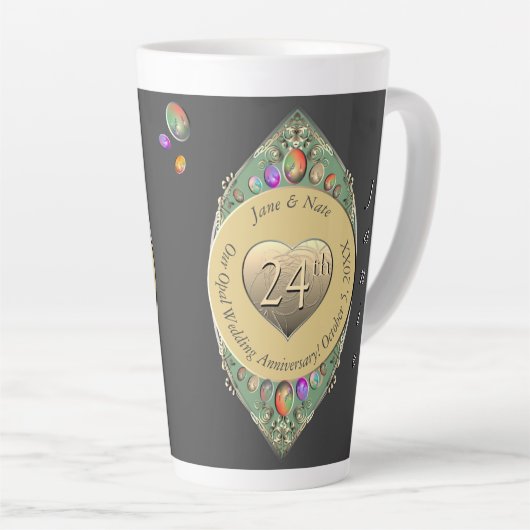 24e Opaal Huwelijksjubileum Handdoek Latte Mok (Rechterhoek)