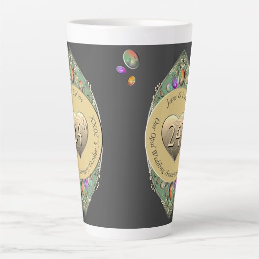 24e Opaal Huwelijksjubileum Handdoek Latte Mok (Voorkant)