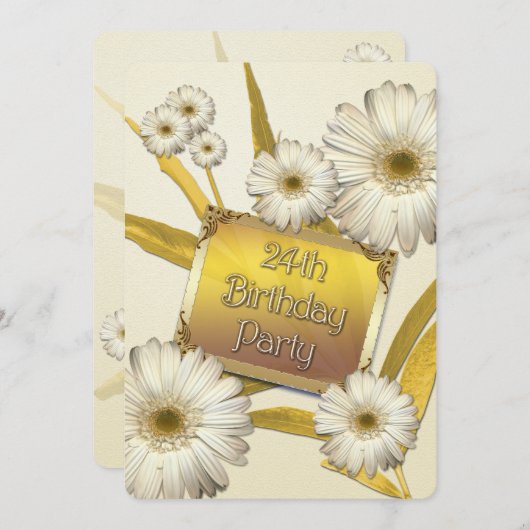24e uitnodiging van de Birthday Party met daisies (Voorkant / Achterkant)