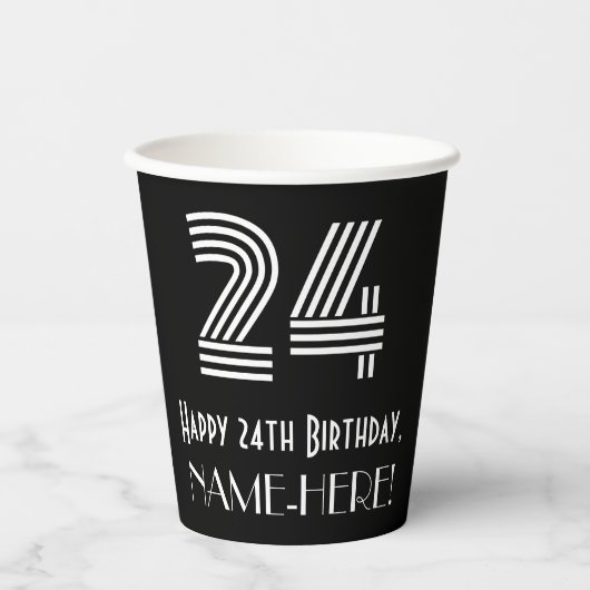 24e verjaardag — Art Deco Geïnspireerde look "24"  Papieren Bekers (Voorkant)