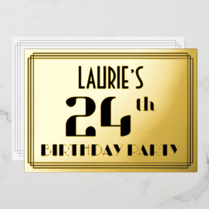 24e verjaardag: Art Deco Kijk "24" en naam Folie Uitnodiging