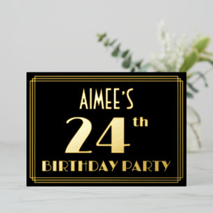 24e verjaardag: Art Deco Kijk "24", met naam Folie Uitnodiging