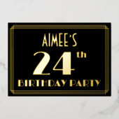 24e verjaardag: Art Deco Kijk "24", met naam Folie Uitnodiging (Voorkant)