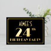 24e verjaardag: Art Deco Kijk "24", met naam Folie Uitnodiging (Staand Voorkant)
