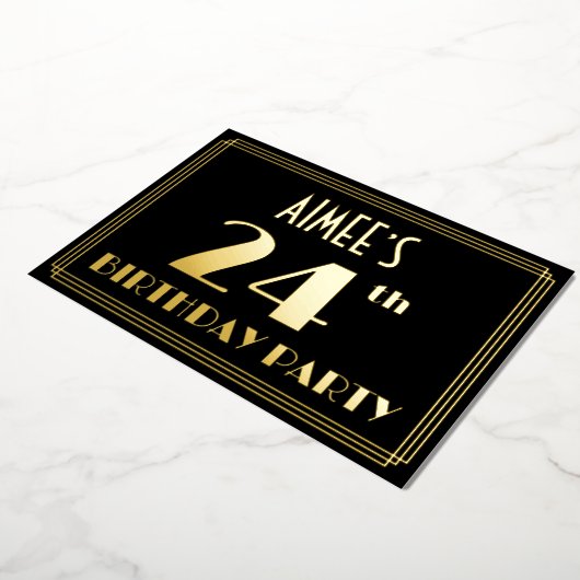 24e verjaardag: Art Deco Kijk "24", met naam Folie Uitnodiging (Gedraaid)