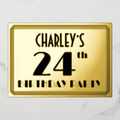 24e verjaardag — Art Deco look "24" + Naam Folie Uitnodiging (Voorkant)