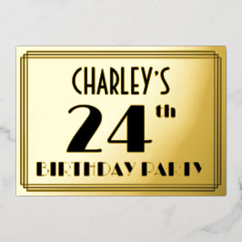 24e verjaardag — Art Deco look "24" + Naam Folie Uitnodiging