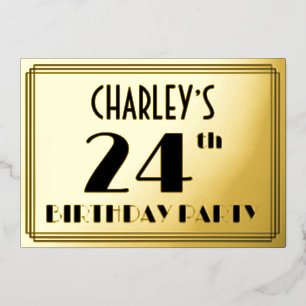 24e verjaardag — Art Deco look "24" + Naam Folie Uitnodiging