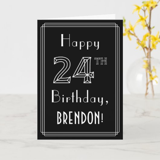 24e verjaardag: Art Deco Style # 24 en aangepaste Kaart (Gele Bloem)