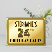 24e verjaardag — Art Deco Style "24" en naam Folie Uitnodiging (Staand Voorkant)
