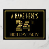 24e verjaardag — Art Deco Style "24" + Naam Folie Uitnodiging (Voorkant)