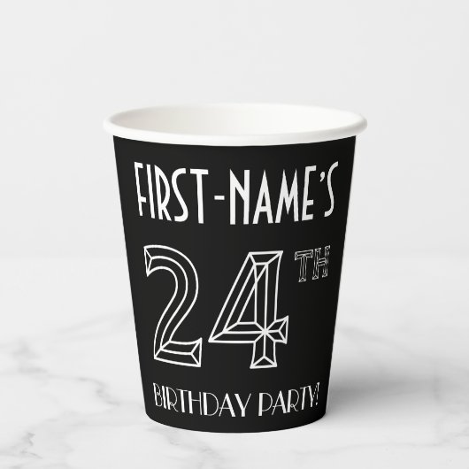 24e verjaardag: Art Deco Style + aangepaste naam Papieren Bekers (Achterkant)