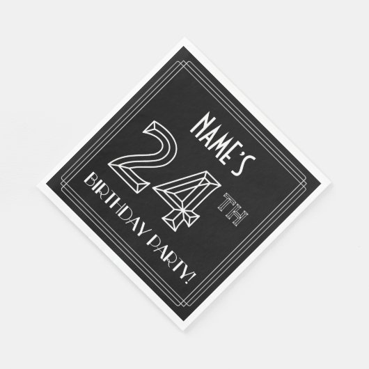 24e verjaardag: Art Deco Style + aangepaste naam Servet (Hoek)