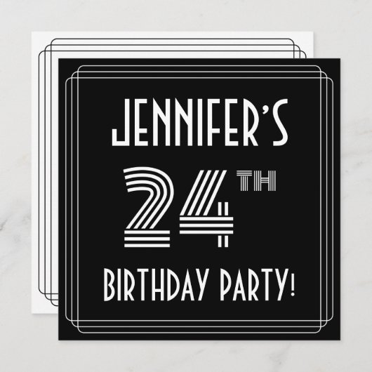 24e verjaardag: Art Deco Style met aangepaste naam Kaart (Voorkant / Achterkant)