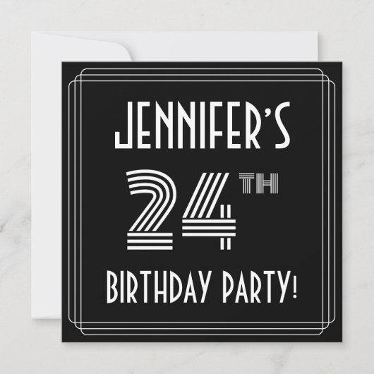 24e verjaardag: Art Deco Style met aangepaste naam Kaart (Voorkant)