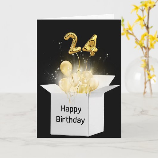 24e verjaardag ballonnen in witte doos kaart (Gele Bloem)