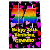 24e verjaardag: Beeldende hartenpatronen, regenboo Medium Cadeauzakje (Achterkant)