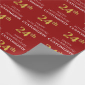 24e verjaardag: Elegant, Rood, Faux Gold Look Cadeaupapier (Hoek)