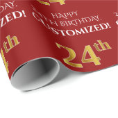24e verjaardag: Elegant, Rood, Faux Gold Look Cadeaupapier (Rol Hoek)