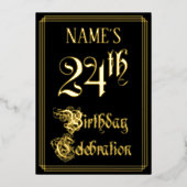 24e verjaardag — Fancy script en aangepaste naam Folie Uitnodiging (Voorkant)
