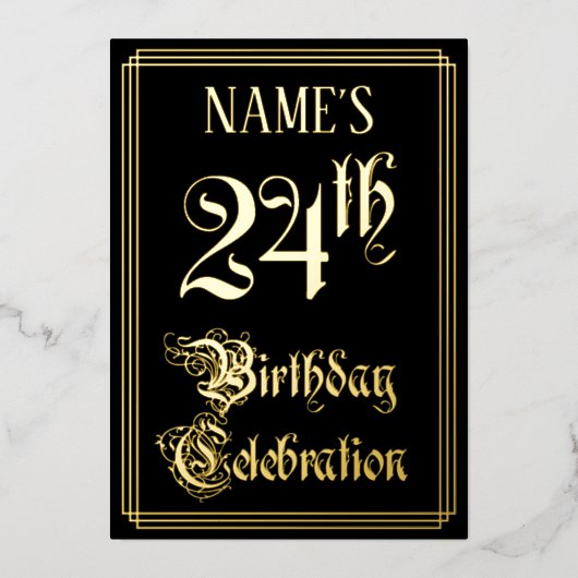 24e verjaardag — Fancy script en aangepaste naam Folie Uitnodiging (Voorkant)