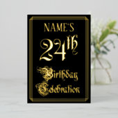 24e verjaardag — Fancy script en aangepaste naam Folie Uitnodiging (Staand Voorkant)