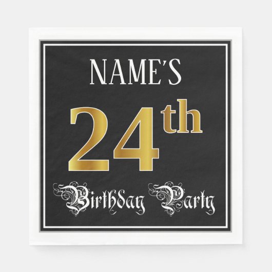 24e verjaardag — Fancy script, Faux Gold look Servet (Voorkant)