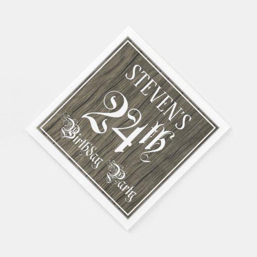 24e verjaardag — Fancy script, Faux Wood Kijk Servet (Hoek)