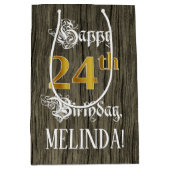 24e verjaardag: Faux Gold look & Faux Wood Pattern Medium Cadeauzakje (Voorkant)