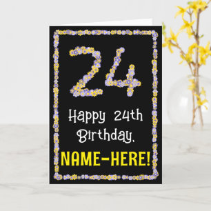 24e verjaardag: Floral Flowers Number, Custom Name Kaart