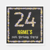 24e verjaardag: Floral Flowers Number, Custom Name Servet (Voorkant)