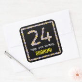 24e verjaardag: Floral Flowers Number, Custom Name Vierkante Sticker (Envelop)