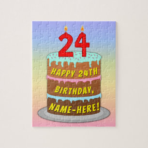 24e verjaardag: Fun Cake and Candles + Custom Name Legpuzzel