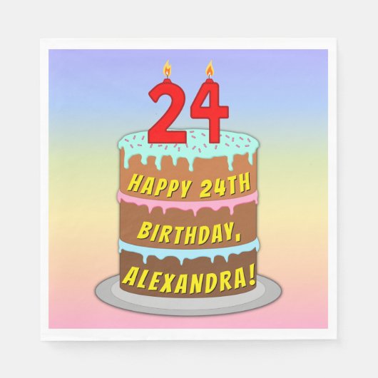 24e verjaardag: Fun Cake and Candles + Custom Name Servet (Voorkant)