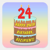 24e verjaardag: Fun Cake and Candles + Custom Name Vierkante Sticker (Voorkant)