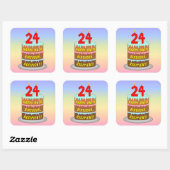 24e verjaardag: Fun Cake and Candles + Custom Name Vierkante Sticker (Vel)