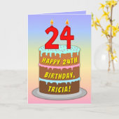 24e verjaardag — Fun Cake & Candles, w/ Eigen naam Kaart (Gele Bloem)