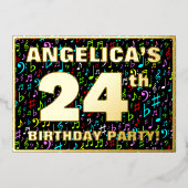 24e verjaardag — Fun, Colorful Music Symbols Folie Uitnodiging (Voorkant)