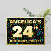 24e verjaardag — Fun, Colorful Music Symbols Folie Uitnodiging (Staand Voorkant)