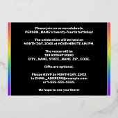 24e verjaardag — Fun, Colorful Music Symbols Folie Uitnodiging (Achterkant)