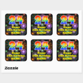 24e verjaardag: Fun Fireworks Kijk, regenboog # 24 Vierkante Sticker (Vel)