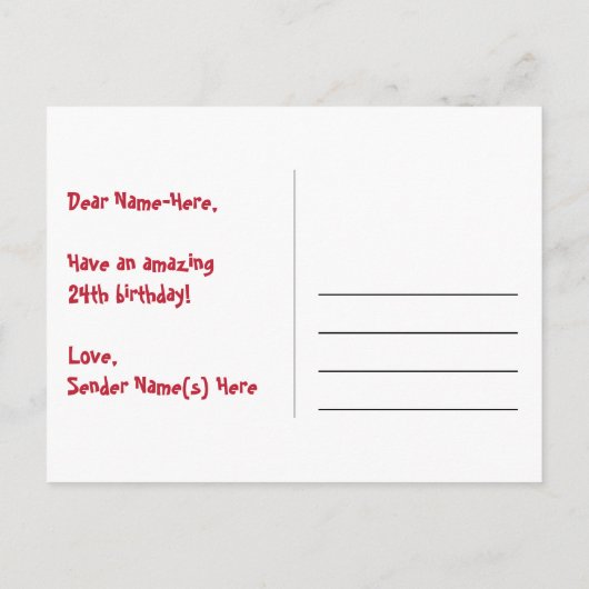 24e Verjaardag: Fun Hearts Patroon, Regenboog 24 Briefkaart (Achterkant)